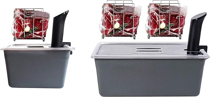 Väeske 12 + 26 QT Sous Vide Container Set with Racks, Lids & Insulating Sleeves – Complete Dual-Size Sous Vide Accessories Kit – Fits Anova, Joule, Instant Pot, Nano