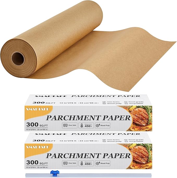 SMARTAKE Parchment Paper Roll for Baking, 2-Pack of 13 in x 278 ft, 600 sq.ft, Non-Stick Baking Paper Sheets with Slide Cutter, Heavy Duty Extra Long, for Kitchen Baking Cooking Grilling, Unbleached