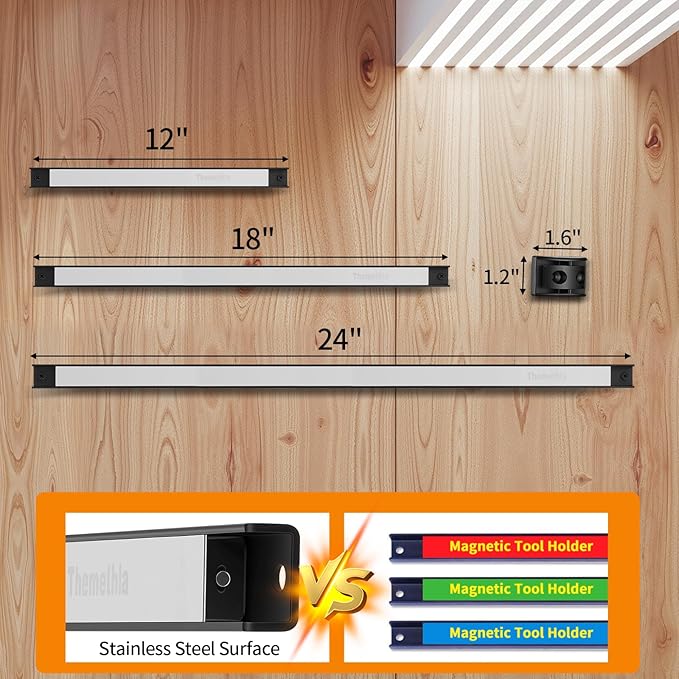 24" Magnetic Tool Holder Strip, 6 Pieces Silver Metal Tool Organizer Rack with Stainless Steel Surface, Magnet Bar for Garage Workshop, Easy To Install with Mounting Screws
