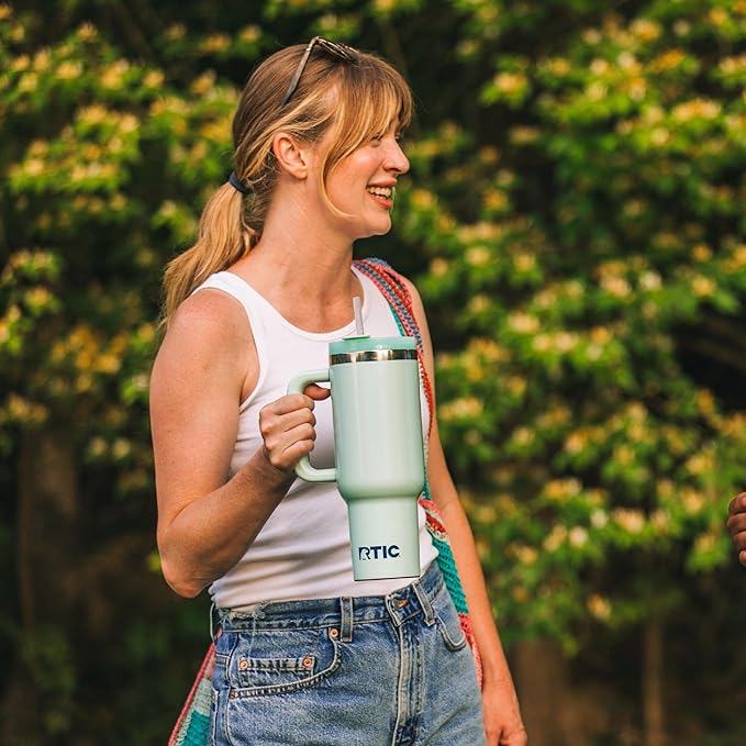 RTIC 30 oz Road Trip Tumbler Double-Walled Ceramic Lined InsulatedStainless Steel Portable Travel Coffee Mug Cup with Lid, Handle and Straw, Periwinkle
