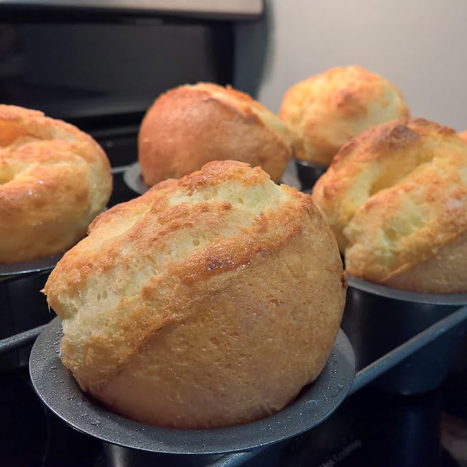 Fox Run Non-Stick Popover Pan, 6 Cup Yorkshire Pudding Pan, Grey | Bake Popovers & Yorkshire Pudding | Easy Release Nonstick | Consistent Results | 6 Cup Pop Over Baking Pan | Baking Gadget
