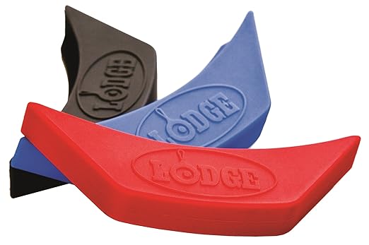 Lodge L10SC3 Cast Iron Lid, 12-inch & ASAHH41 Silicone Assist Handle Holder, Red