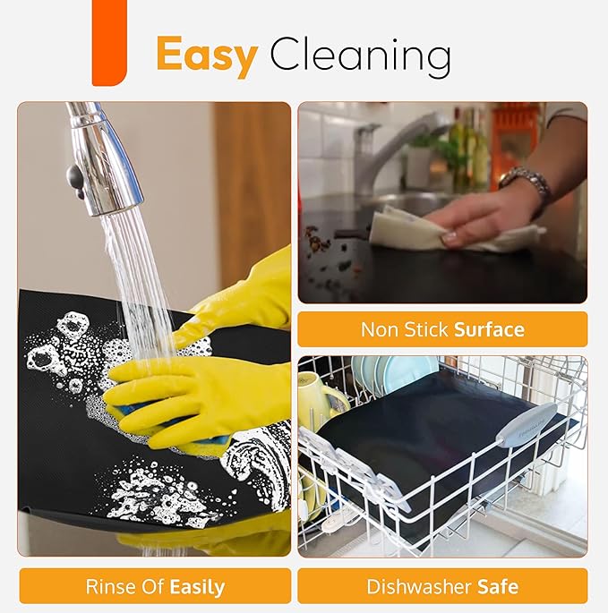 3 Pack Oven Liners for Bottom of Oven, 17"x25" Large Heavy Duty Non-Stick Teflon Mat, Resistant 500°F, BPA & PFOA Free, Reusable for Electric Gas Toaster Microwave Ovens & Grills, Spill Guard
