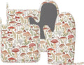 Mushroom Leaves Boho Plants Oven Mitts and Pot Holders Sets Silicone Mushrooms Kitchen Oven Mitts Hot Pads Heat Resistant Vintage Mushrooms Potholders Kitchen Mitts Set for Baking Cooking