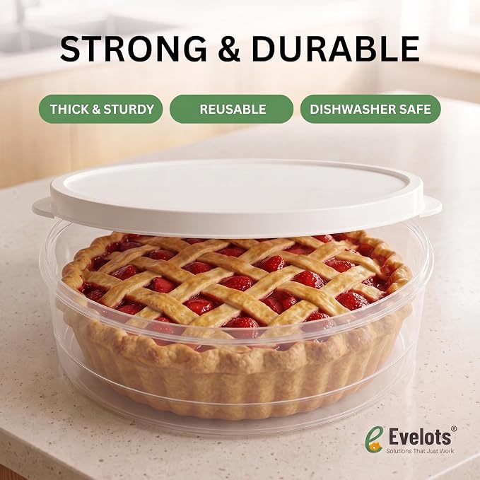 Evelots 2-Pack 10-Inch Airtight Food Storage Container with Lid - Portable Carrier for Pies, Cakes, Cupcakes & More - BPA-Free Clear Plastic - Secure & Easy Transport