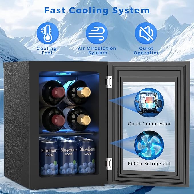 Electactic Wine Cooler Refrigerator with Glass Door, Mini Wine Fridge for Red, White and Champagne, Built-in Wine Cellar, 40-61F Digital Temperature Control, Indoor Use
