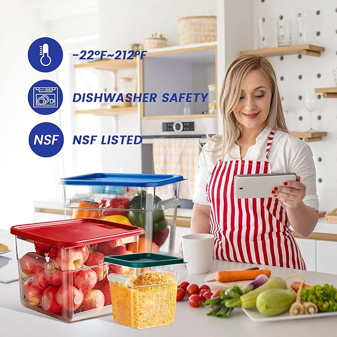 BIEAMA 4 Pack Food Storage Containers, 18 Quart with Lids, Square Commercial Containers with Scale, NSF, Polycarbonate, Clear