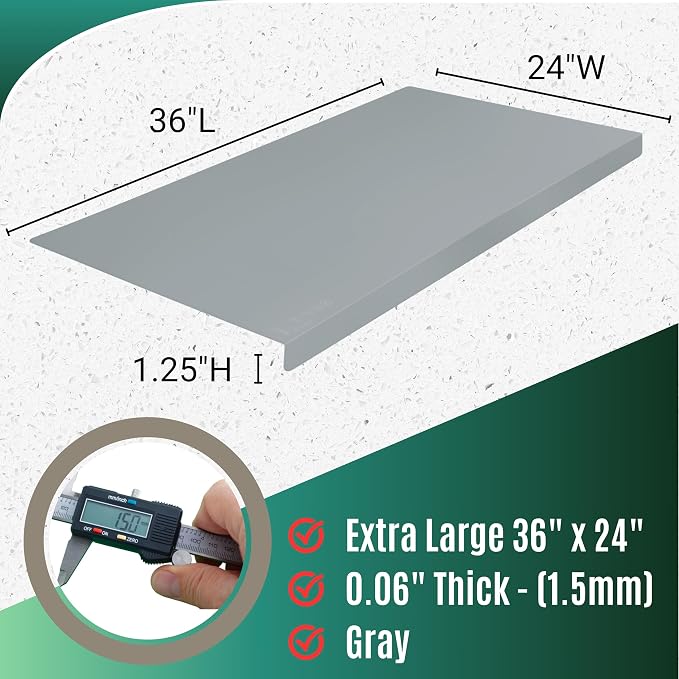 Extra Large Silicone Mat for Countertop with "Edge Protection" – Kitchen Counter Mat – Multipurpose Heat Resistant Silicone Mat – No Folds or Wrinkles – 1.5mm Thick, 36"x24", Gray