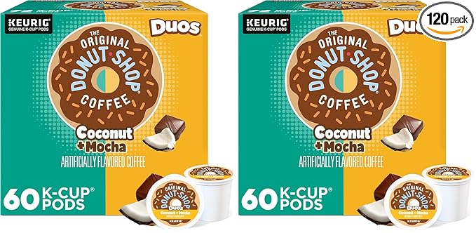 The Original Donut Shop Duos Coconut + Mocha Coffee,Keurig Single Serve K-Cup Pods,Medium Roast Coffee,(Pack of 120)