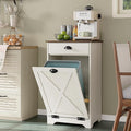 Furniouse Single Tilt Out Trash Can Cabinet with Drawer, 10 Gallon Wood Garbage Cabinet for Kitchen, Antique White