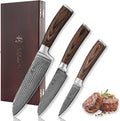 Wakoli EDIB 3-Piece Damascus Kitchen Knife Set in Wooden Gift Box, Razor Sharp Genuine Damascus Steel (VG10 Core), Includes Santoku, Small Santoku and Paring Knife, Ergonomic Pakkawood Handle