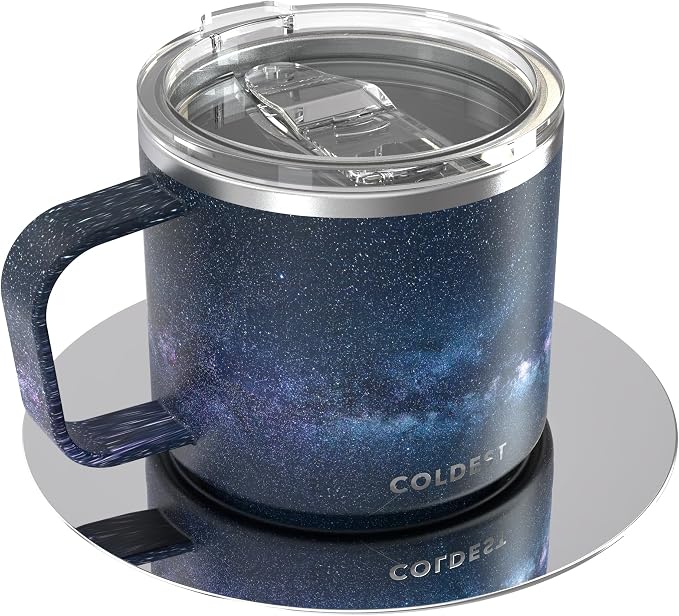 Stackable Insulated Espresso Cup with Saucer by Coldest - Insulated Triple Wall Travel Stainless Steel Travel Double Shot Espresso Coffee Mug with Sliding Lid (4 oz, Into the Beyond)