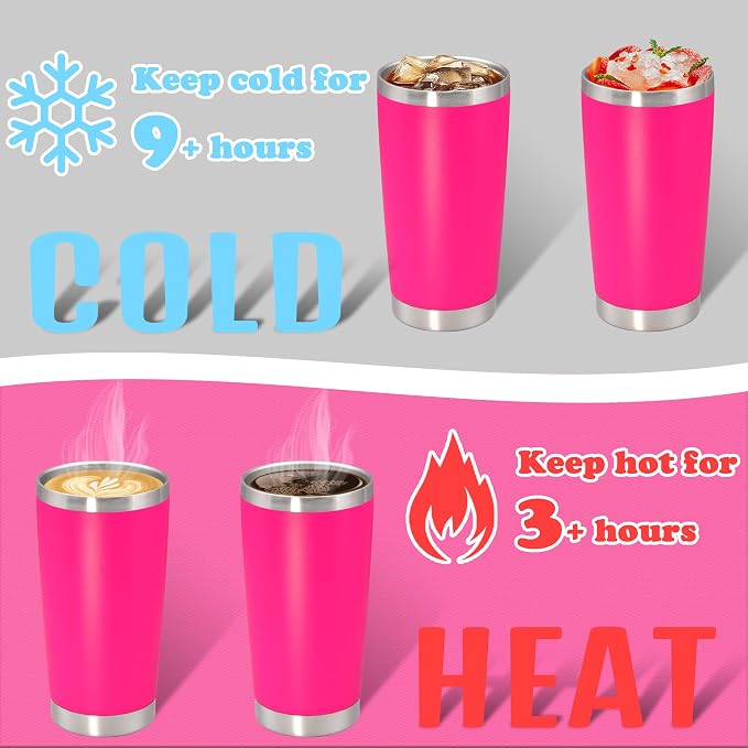 20 oz Tumbler with lid Double Wall Vacuum Insulated Tumblers Stainless Steel Coffee Mug Travel Coffee Tumbler Powder Coated Tumbler Cup Keep Hot&Cold - (Hot Pink 1 Pack)