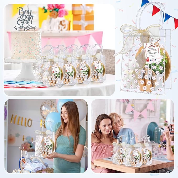 Honeydak 49 Pcs Baseball Baby Shower Prizes for Game Players 6 Sets Cheese Board Fork Knives Coasters Towel Potted Plant Thanks Card Gift Bag for a Little Slugger is on the Way Baby Shower Favors