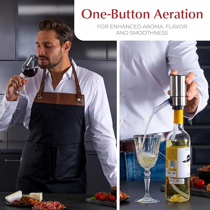 Rechargeable Electric Wine Opener Set with Aerator, Foil Cutter & Vacuum Stoppers – Automatic Wine Bottle Opener Kit with Portable Case – 7 Piece Wine Gift Set (Silver)