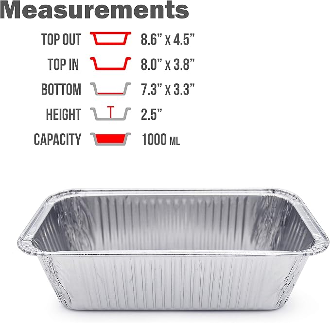 (100 Pack) Premium 2-LB Bread Loaf Baking Pans - 8.5" x 4.5" x 2.5" l Heavy Duty l Disposable Aluminum Foil Tins for Cakes Meatloaf Lasagna