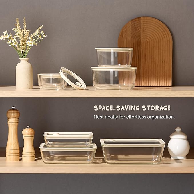 Vase and Vessel Glass Storage Container Set, Borosilicate Glass, Tempered Glass Lids, Baking Pan, Airtight with Vents, Microwave, Oven & Dishwasher Safe, (Rectangular - Set Of 3)