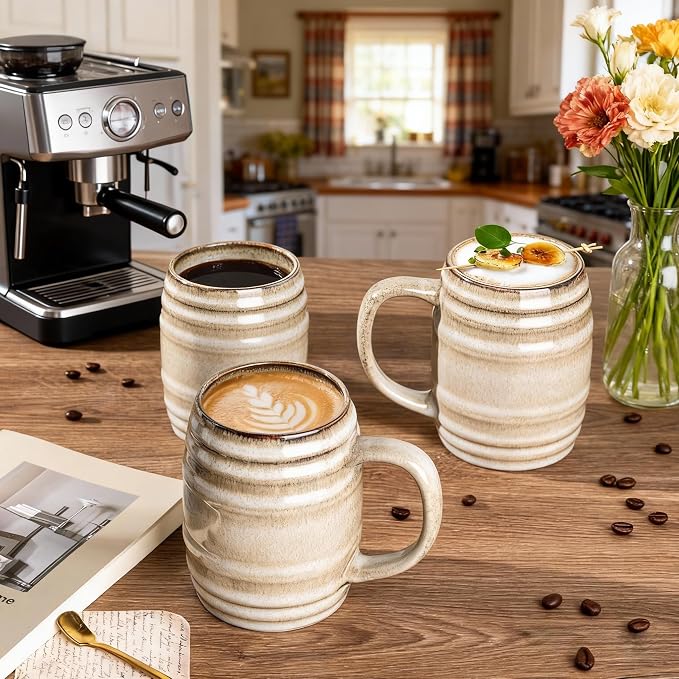 GBhome 20oz Large Coffee Mugs Set of 4, Handmade Ceramic Coffee Mugs Set for Latte/Tea/Beer/Hot Cocoa, Dishwasher & Microwave Safe- Oatmeal