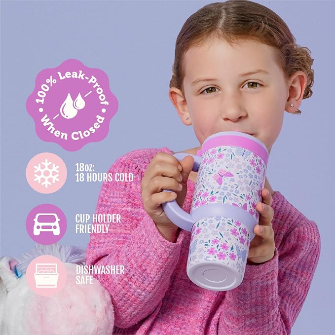 Ello Oasis 18oz Stainless Steel Kids Tumbler with Handle & Retracting Straw, 100% Leakproof, Double-Wall Vacuum Insulated, Kids Water Bottle for School, BPA Free, Dishwasher Safe, Winging It