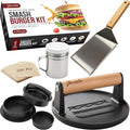 Gamalou® Smash Burger Press Kit: 7” Cast Iron Flat Press, 3-in-1 Hamburger Maker, 6x5” Spatula, Dredge Shaker & 100 Patty Papers for BBQ, Blackstone Griddle, Flat Top, Grill & Frying Pan