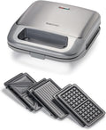 3-in-1 Indoor Grill, Sandwich/Panini Press & Waffle Maker Plus, Silver