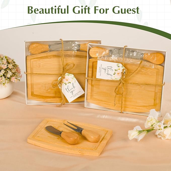 12 Set Baby Shower Prizes For Game Winners Adults,Thank You Gift Bulk,Bamboo Mini Cheese Boards Charcuterie Boards with Knives Forks,Bridal Shower Gifts Baby Shower Wedding Favors For Guests