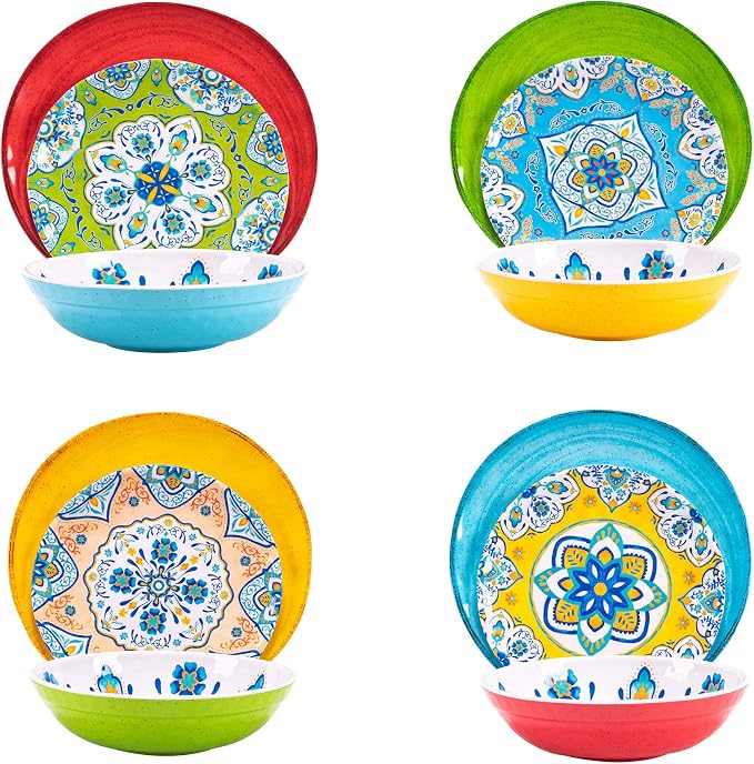 Melamine Dinnerware Set 12 Pcs Durable Dishware Colorful Plate Bowl Set Dishwasher Safe Shatter Proof Chip Resistant Not Microware Not Oven (Multicolor)