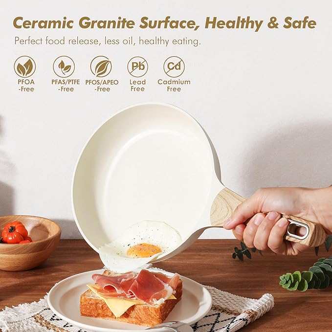 SENSARTE 14-Piece Ceramic Cookware Sets,Non toxic Healthy Non Stick Kitchen Cooking Set,1.5 Quart Sauce Pan with Lid, Induction Pot