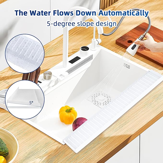Sink Edge Protectors for Kitchen Single and Double Sink,Kitchen Sinks Splash Guard Can be Cut and Diy,Silicone Edge Protector Sinks With 5° Tilt (WHITE, 24IN)