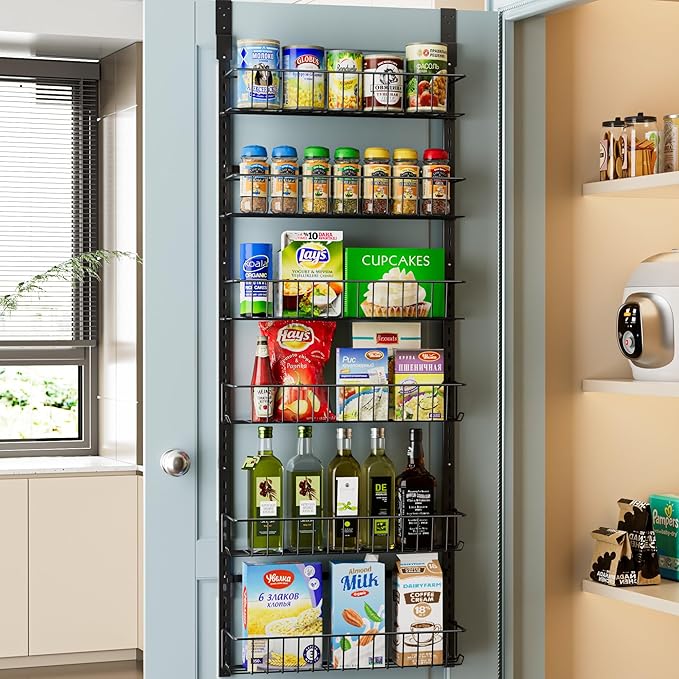 Delamu 2 Sets 3-Tier Bathroom Organizer and Adjustable 6-Tier Metal Over the Door Pantry Organizer
