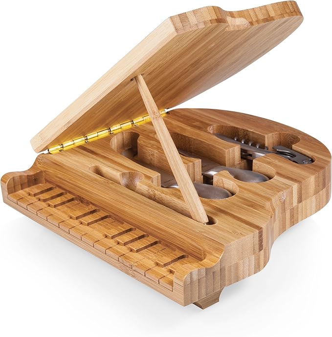 TOSCANA - a Picnic Time brand Piano Cheese Board & Knife Set, Novelty Charcuterie Board with Cheese Knife Set, Cheese Boards Charcuterie Boards, (Bamboo)