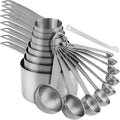 Measuring Cups and Spoons Set, 18/8 Stainless Steel Measuring Cups and Spoons Set with Leveler for Kitchen & Baking, Metric & US Measure Tools with 2/3 & 3/4 Cups