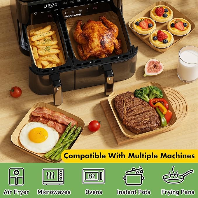 200Pcs 8 Inch Air Fryer Liners Disposable, Airfryer Paper Liners for 6-10 QT, Liners Paper Oil Proof and Easy Cleanup, Non Stick Air Fryers Accessories, Baking Liners, Parchment Paper Sheets