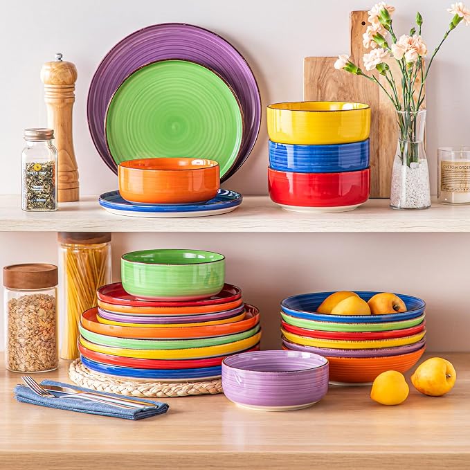 vancasso Bonita Dinnerware Sets 24 Pieces, Stoneware Dishes Set for 6, Dinner Platers with Bowls Set, Dinshwasher and Microwave Safe, Multicolor