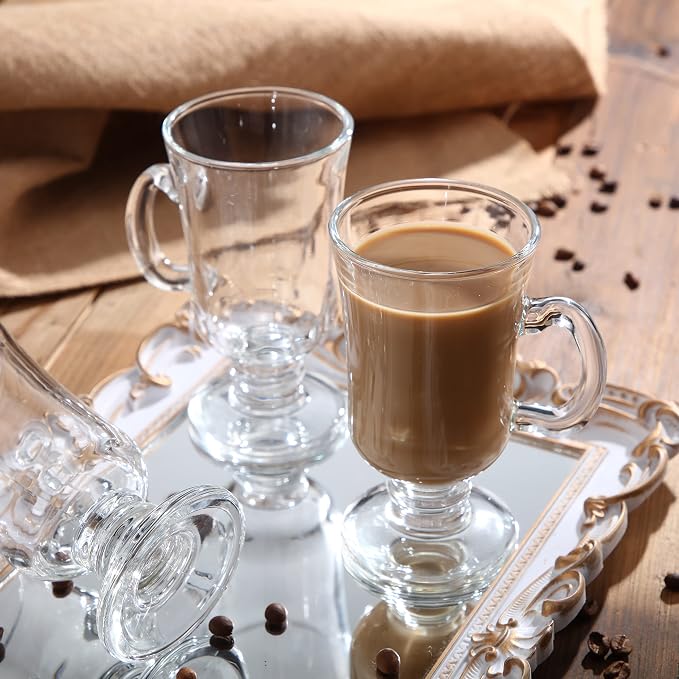 Sieral 12 Pieces Irish Coffee Mugs Bulk 8.5 oz Irish Coffee Glass with Handle Clear Glass Mugs for Wedding Prom Graduation Party Ice Cream Tea Hot Chocolate Espresso Cappuccino Latte Cups