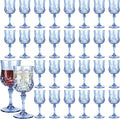 30 Pack Plastic Wine Glasses,10oz Unbreakable Vintage Style Goblets,Reusable Crystal Like Drinking Glass for Wedding Reception, Party Supplies (Blue)