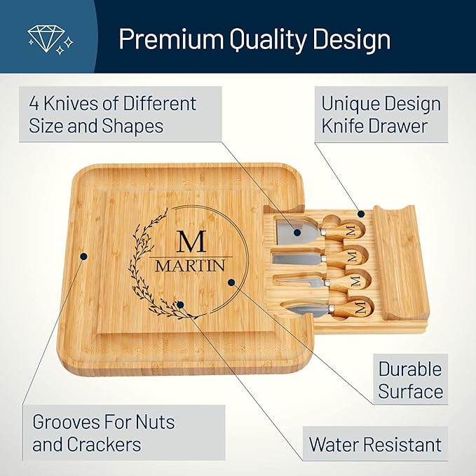 ROYALHOUSE Personalized Cheese Board, Custom Bamboo Engraved Customized Gifts Bridal Shower Gifts Perfect for Personalized Wedding