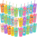 Uiifan 30 Pcs Christian Cups Bulk for Kids, Vacation Bible School Gifts Religious Plastic Tumblers with Bible Verses, Sunday School and Church Gifts, Reusable Cups with Lids and Straws (Pastel)