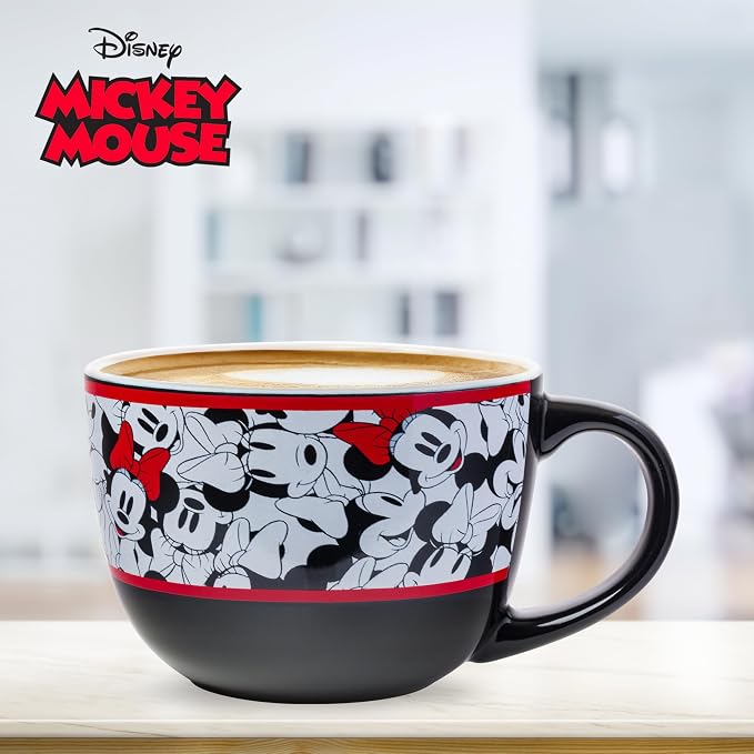 Silver Buffalo Disney Minnie Mouse Ceramic Soup Mug, 24oz | Mickey and Friends pattern artwork, Large capacity ceramic mug, Colorful character design, Ideal for soups and noodles