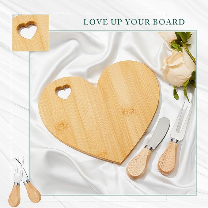 Patelai 50 Set Bridal Baby Shower Favor Heart Cheese Board with Knife, Wood Mini Charcuterie Board Thank You Gift Box for Guest Bridal Baby Shower Prize Wedding Valentines Birthday (Bamboo Color)