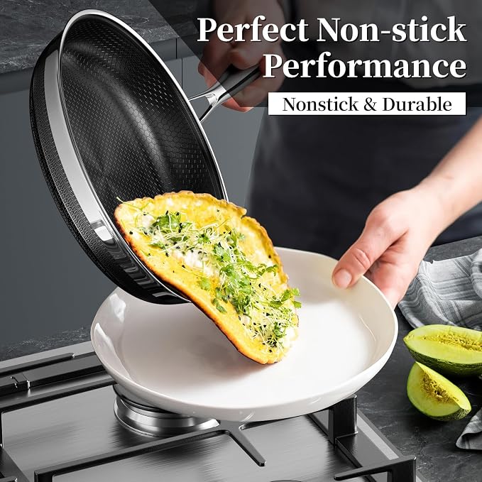 Innerwell 8 Inch Tri-Ply Stainless Steel Nonstick Frying Pan | Ceramic physical nonstick， PFAS/PFOA/PTFE free, Compatible with All Cooktops, durable for daily cooking