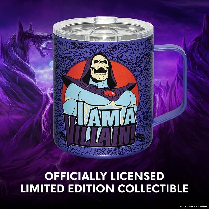 Dragon Glassware x Masters of the Universe (MOTU) Stainless Steel Camp Mug - 12 oz Insulated Camping Mug for Coffee, Tea, Matcha, Hot Beverages - Official 2026 Movie Merch - Skeletor