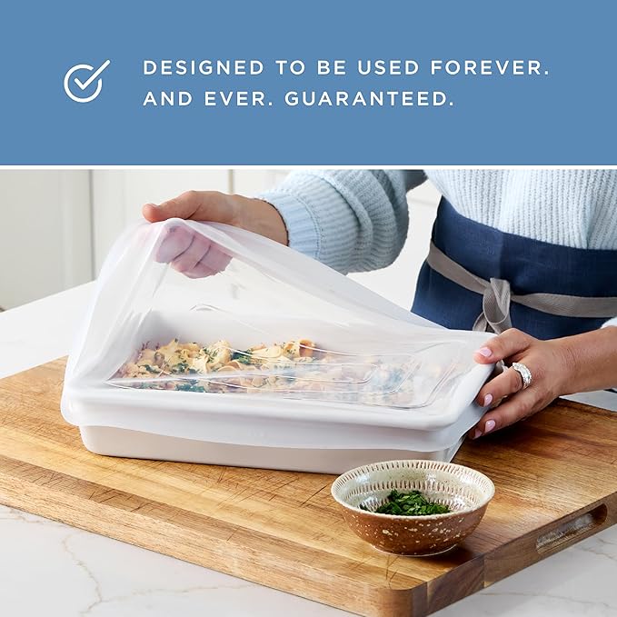 Stasher Reusable Silicone Stretch Lid for Casseroles, Pans, Baking Dishes–Rectangle Replacement Lid, 9”x13”, Stretchable, Leak-Free, Microwave Safe, Dishwasher Safe, Food Cover, Eco-Friendly, Clear