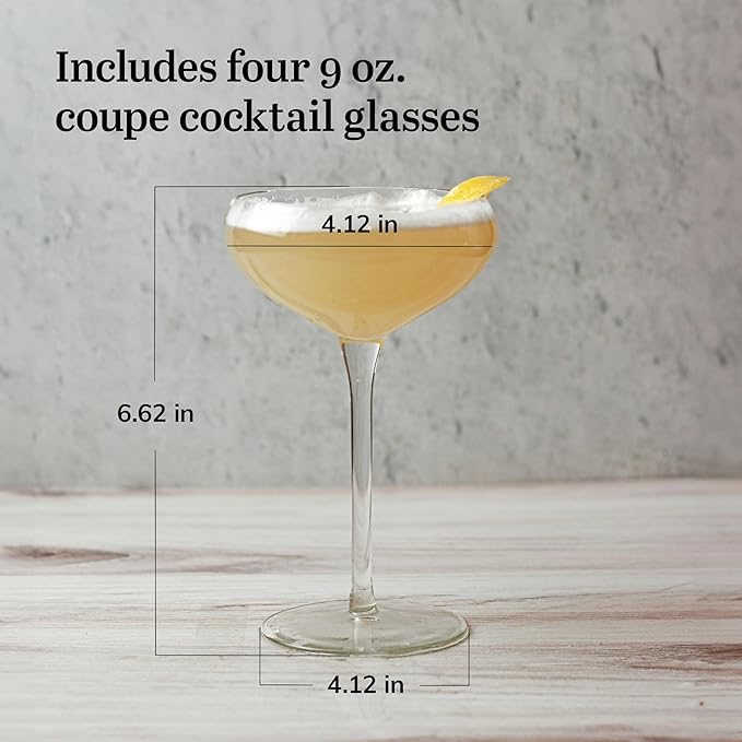 Libbey Signature Kentfield Coupe Cocktail Glasses Set of 4, Classic Tall Stemmed Glass Cup, Champagne Coupe Glasses Gift Set for Weddings, Birthdays