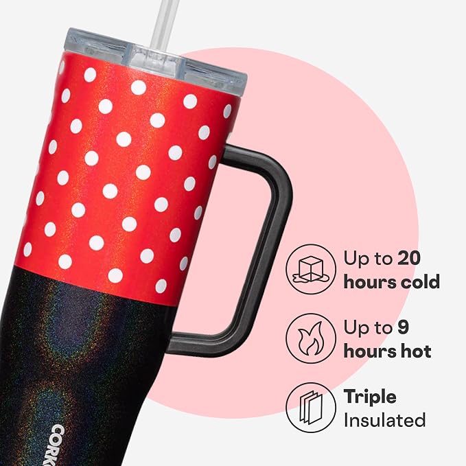 Corkcicle Cruiser Insulated Tumbler with Handle & Straw - Keeps Beverages Cold 20 Hours - Triple Insulated - Summer Drinkware Gift - Keeps Drinks Ice Cold - 40 oz - Minnie Mouse