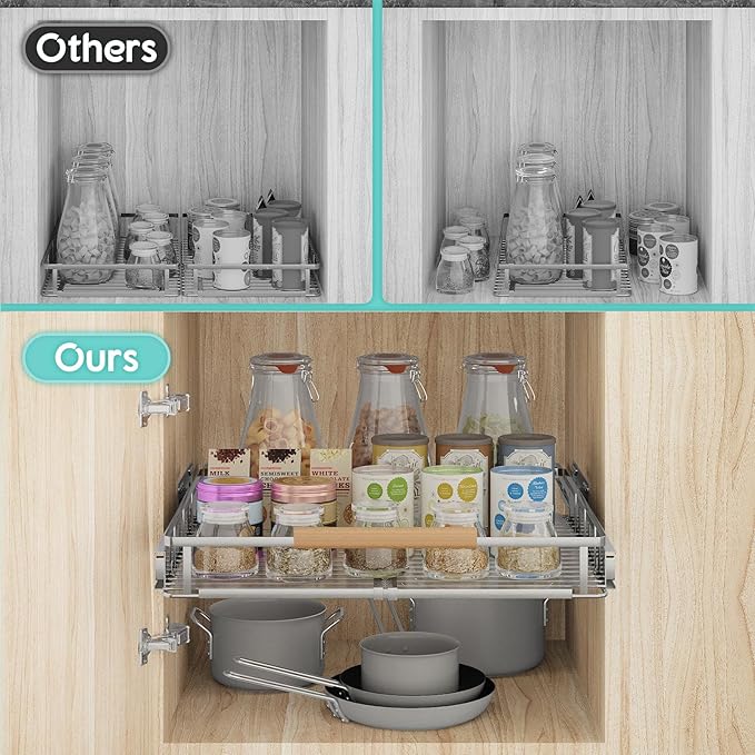 2Pack Expandable Pull Out Cabinet Organizer, Adjustable Width:17.1~28''W x 22.5''D Under Sink Organizer, Drawer Storage Shelves for Kitchen, Bathroom, Closet, Pantry, Cupboard, Pots, Pans