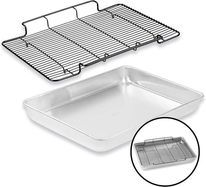 Baker's Secret Non-Toxic Large Roasting Pan 18" with Rack, Roaster 100% Recycled Aluminum, Turkey Roasting Pan, Vegetables, Poultry - The Natural Aluminum Collection PFOA, PFOS, and PTFE free