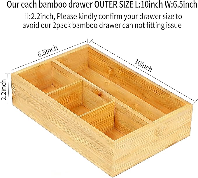 2 Pack Bamboo Tea Bag Organizers, Wood Tea Bag Storage for Drawers, Coffee Drawer Organizer for Coffee Station, Sugar Packet,Small Packet,Each Outer Dimension:10 x 6.5 x 2.2inch