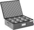 YearningHome Cup and Mug Storage Boxes with Dividers,Hard Shell Coffee Mug Organizer with Lid,Handles,Zips and Label Window for Coffee Mugs,Tea Cups,Packing and Moving,Hold 12,1 Pack, Grey