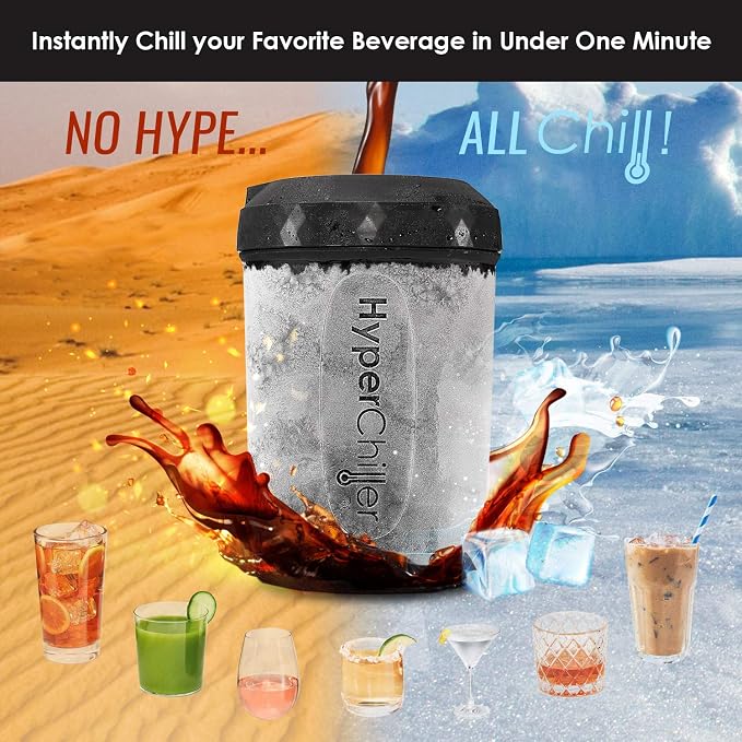 HyperChiller HC2CB Patented Iced Coffee/Beverage Cooler, NEW, IMPROVED,STRONGER AND MORE DURABLE! Ready in One Minute, Reusable for Iced Tea, Wine, Spirits, Alcohol, Juice, 12.5 Oz, Charcoal Black